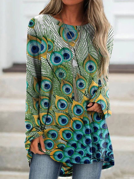 

Casual Regular Fit Feather Pattern T-Shirt, Multicolor, Shirts & Blouses