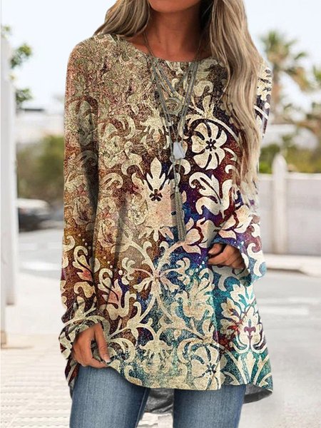 

Crew Neck Casual Ethnic Top, Multicolor, Shirts & Blouses