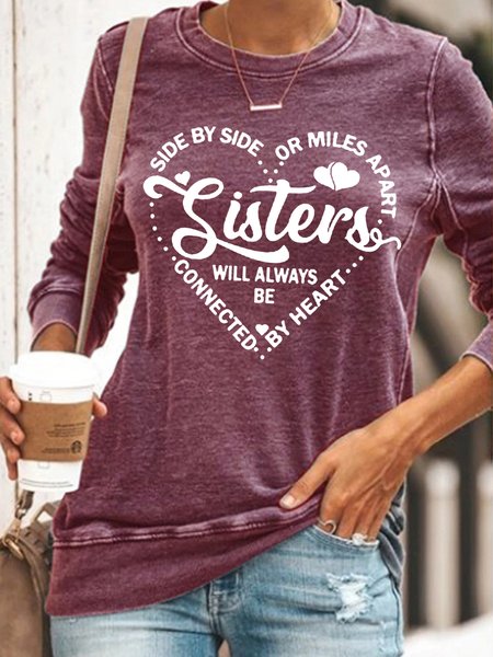 

Womens Side by Side or miles Apart, Connected to by heart Sister Casual Sweatshirt, Red, Hoodies&Sweatshirts