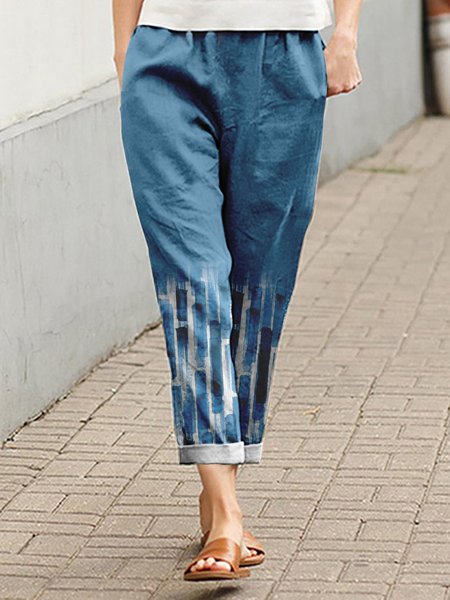 

JFN Ombre Vintage Gradient Elastic Waist Pocket Loose Pants, Blue, Pants