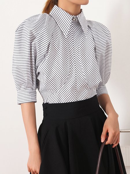 

Daily Work Striped Puff Sleeve Loose Blouse, Stripe, Blouses and Shirts