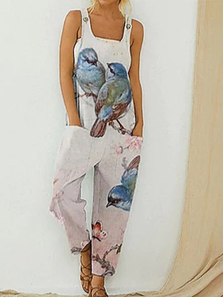 

Spaghetti Bird Vacation Jumpsuit & Romper, Multicolor, Jumpsuits＆Rompers