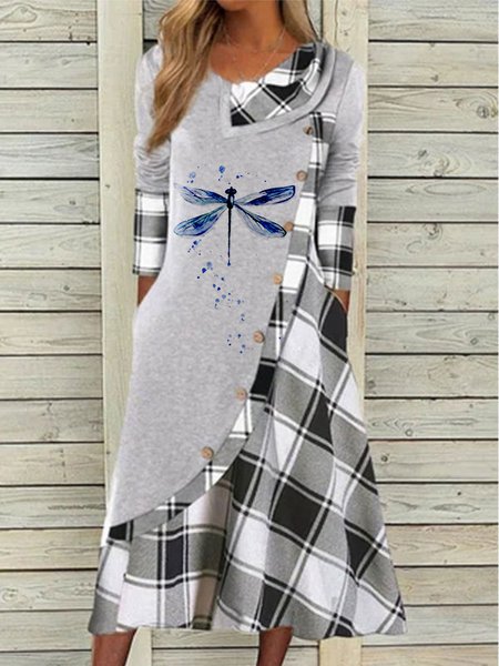 

Shawl Collar Plaid Dresses, Gray, Midi Dresses