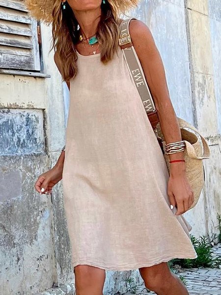 

Holiday cotton sleeveless vest midi dress plus size, Apricot, Dresses