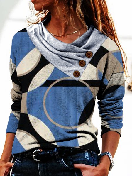 

Casual Color Block Cross Neck Tops, Blue, Shirts & Blouses