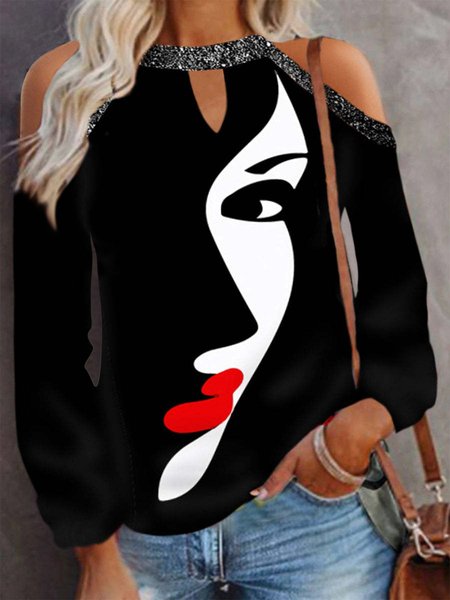 

Figure Lantern Sleeve Halter Tops, Black, Shirts & Blouses
