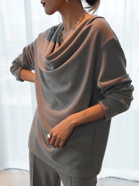 

Gray Daily Long sleeve Simple Regular Fit T-Shirt, Tees