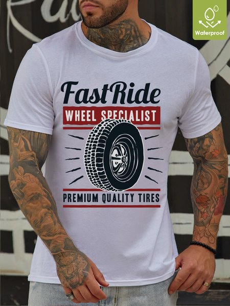

Fast Ride Wheel Specialist Premium Quality Tires Waterproof Oilproof And Stainproof Fabric Men's Casual T-shirt, White, T-shirts