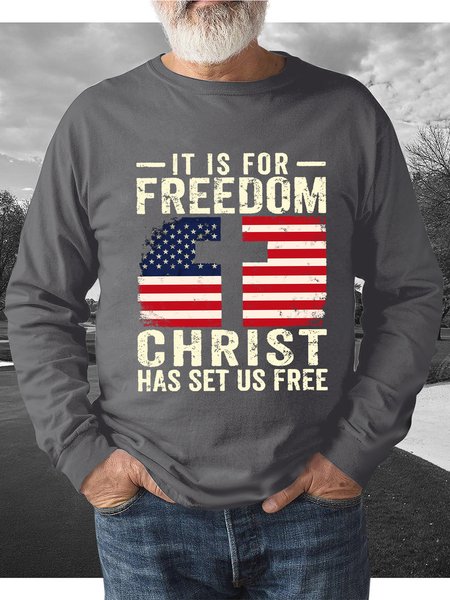 

Christian American Flag Men's Casual Text Letters Sweatshirt, Gray, Hoodies&Sweatshirts