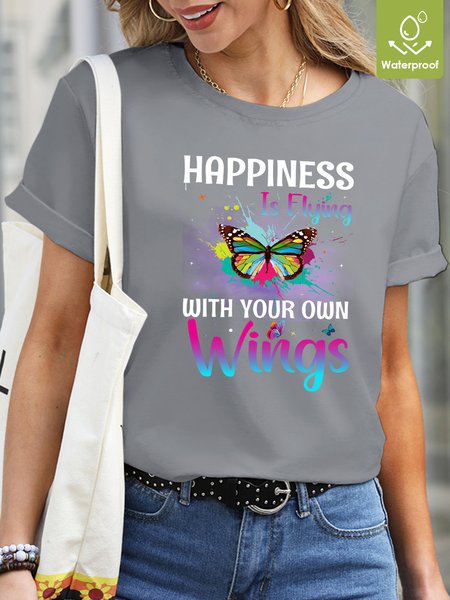 

Waterproof, Oilproof And Stainproof Fabric Loose Casual Butterfly T-Shirt, Light gray, T-shirts
