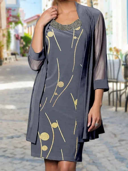 

Elegant Polka Dots Crew Neck Two-Piece Set, Gray, Dresses