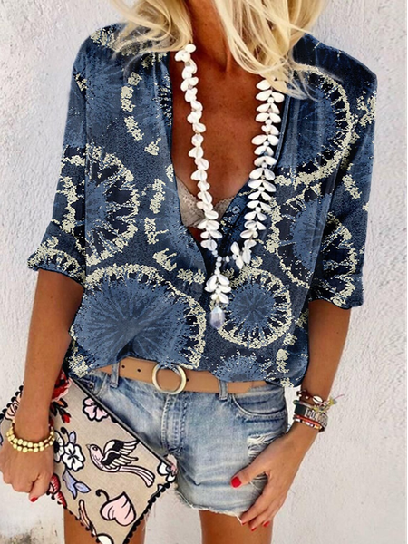 

Ombre V Neck Loose Top, Blue, Shirts & Blouses