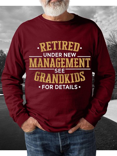 

Men's Grandpa Retired Management Print Loose Casual Text Letters Sweatshirt, Red, Hoodies&Sweatshirts