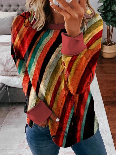 

Casual Multicolor Striped Knit Crew Neck Sweatshirt, Sweatshirts & Hoodies