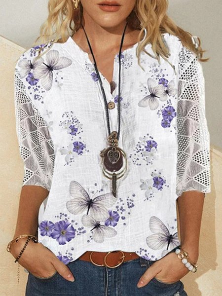 

Casual Lace Butterfly Blouse, White, Shirts & Blouses