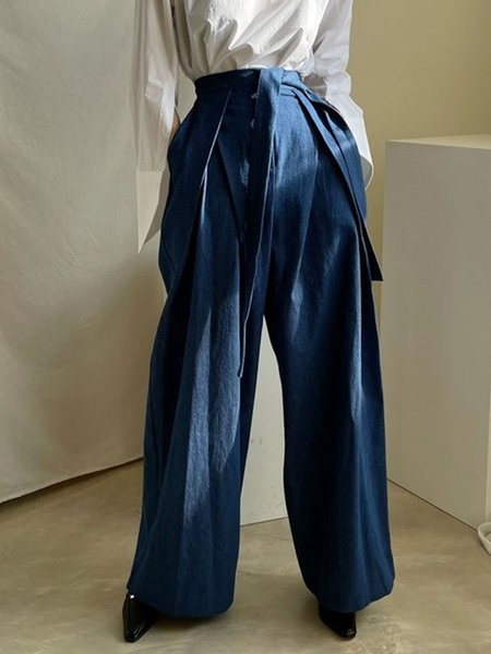 

Daily Long Plain Regular Fit Urban Fashion Pants, Blue, Wide Leg Pants