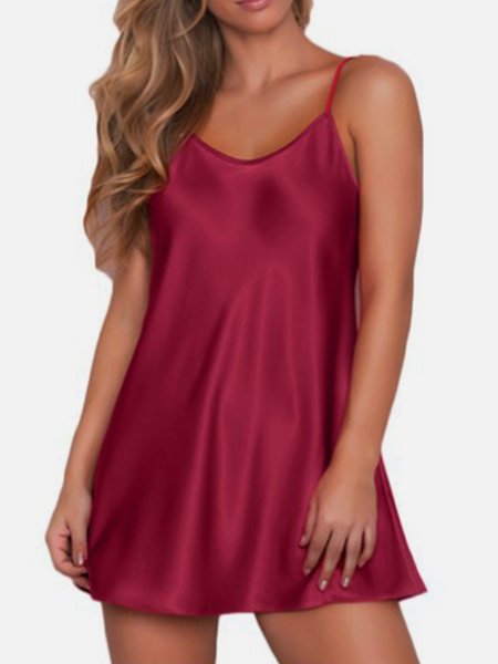 

Simulated Silk Loose and Comfortable Perspective Sexy Dress Home Sling Nightdress, Wine red, Loungewear & Sleepwear