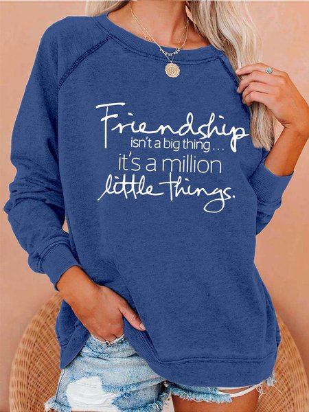 

Women Friendship Figure Letters Crew Neck Casual Sweatshirts, Blue, Hoodies&Sweatshirts