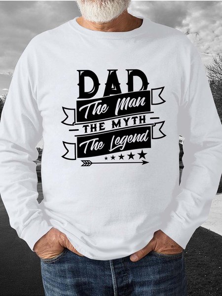 Men Star Dad Father Letters Casual Sweatshirt, White, Hoodies&Sweatshirts