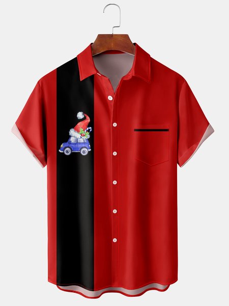 

Men's Christmas Print Casual Breathable Hawaiian Short Sleeve Shirt, Red, Short Sleeve Shirts