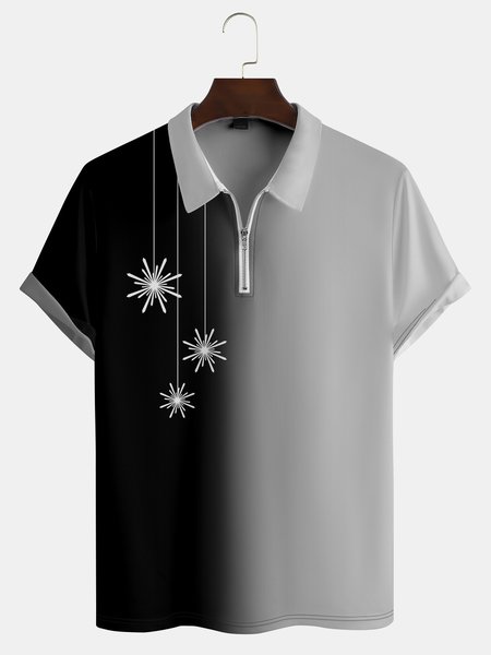 

Casual Art Collection Gradient Geometric Pattern Lapel Short Sleeve Polo Print Top, Black, Polos