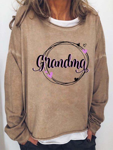 

Women Cordate Grandma Figure Loose Crew Neck Text Letters Sweatshirts, Khaki, Hoodies&Sweatshirts