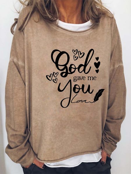 

Women God Cordate Letters Casual Sweatshirt, Khaki, Hoodies&Sweatshirts