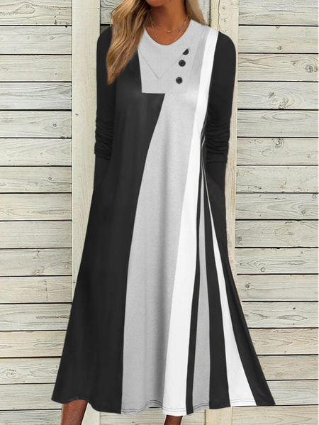 

JFN Shawl Collar Color Block Casual Midi Dress, Multicolor, Dresses
