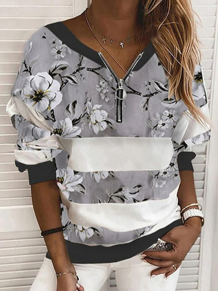 

Floral Loose Casual Sweatshirts, Gray, Sweatshirts & Hoodies