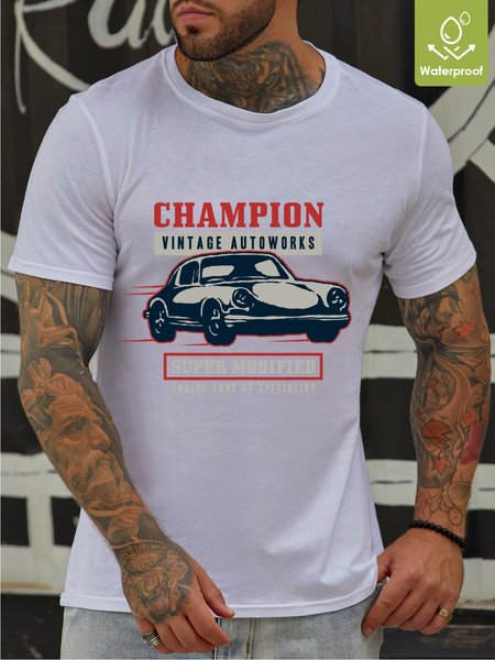 

Vintage Autoworks Super Modified Waterproof Oilproof And Stainproof Fabric Men's Casual T-shirt, White, T-shirts