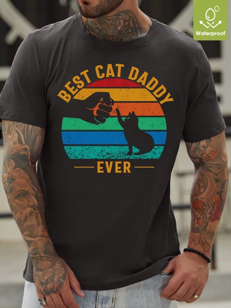 

Waterproof, Oilproof And Stainproof Fabric Loose Crew Neck Cat T-Shirt, Deep gray, T-shirts