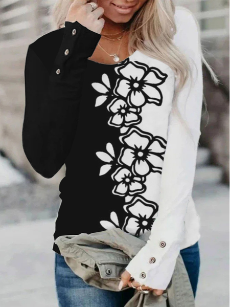 

Floral Casual Regular Fit T-Shirt, Black, T-Shirts