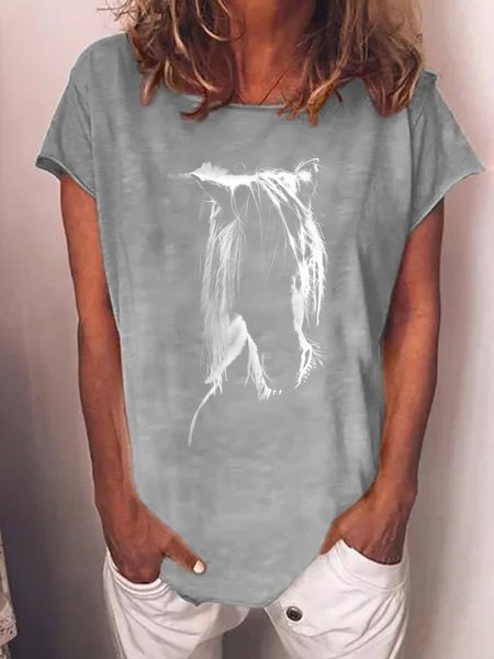 

Print Women's Cotton-Blend T-Shirt, Gray, T-shirts