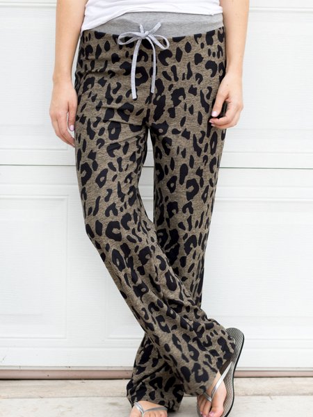 

Leopard Casual Drawstringl Pants, Brown, Pants