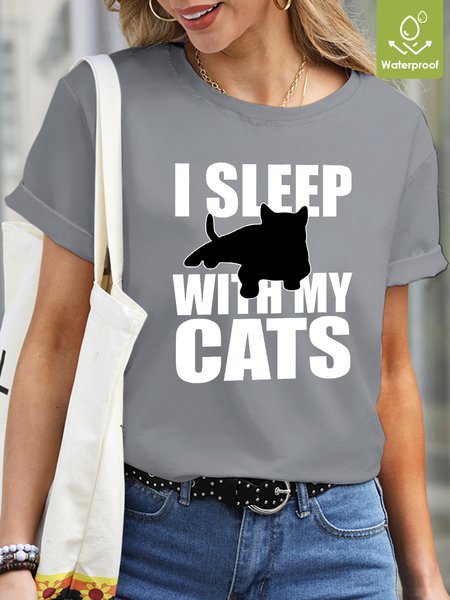 

Crew Neck Waterproof, Oilproof And Stainproof Fabric T-Shirt, Light gray, T-shirts