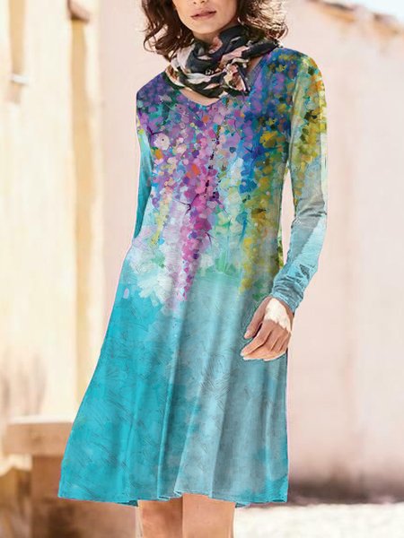 

Ombre FLoral Crew Neck Dresses, Multicolor, Dresses