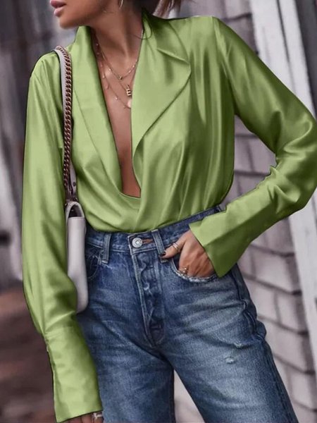 

Green Daily Long sleeve Simple Regular Fit Top, Blouses and Shirts