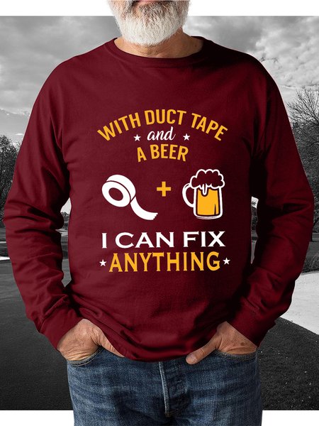

Men You can fix anything With Duct Tape and Beer funny Crew Neck Loose Sweatshirt, Red, Hoodies&Sweatshirts