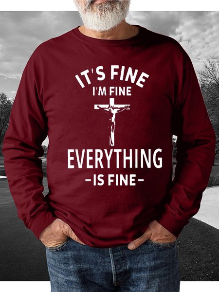 

It's Fine I Am Fine Everything Is Fine Men's Text Letters Casual Loose Sweatshirt, Red, Hoodies&Sweatshirts