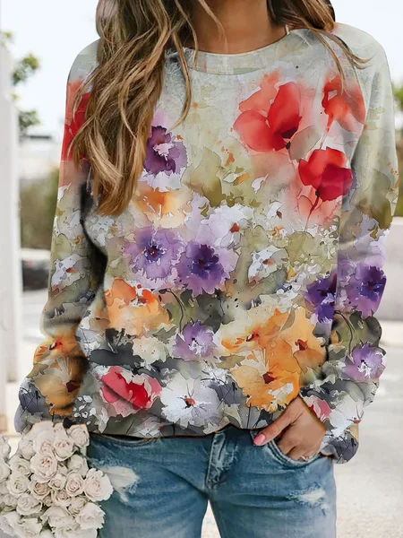 

JFN Floral Print Long Sleeves Sweatshirts, Multicolor, Sweatshirts & Hoodies