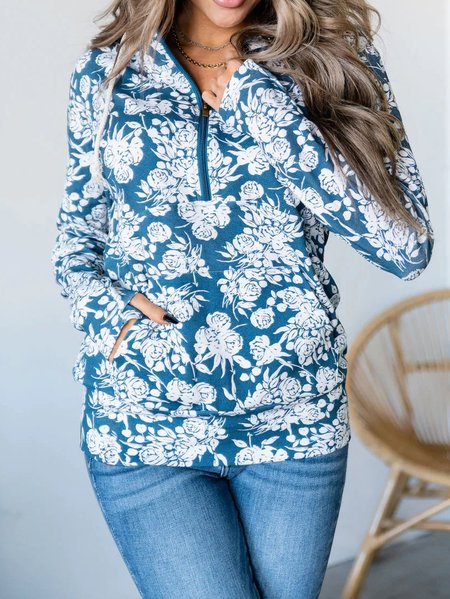 

Casual Regular Fit Floral Hoodies Sweatshirts, Blue, Sweatshirts & Hoodies
