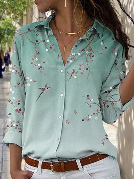 

Shirt Collar Floral Casual Blouse, Multicolor, Shirts & Blouses