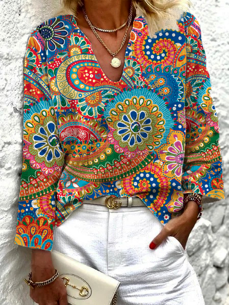 

Casual V Neck Floral Tops, Multicolor, Shirts & Blouses