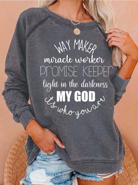 

Women God Light Keeper Letters Casual Sweatshirts, Gray, Hoodies&Sweatshirts