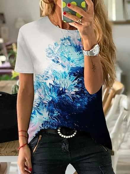 

Cotton-Blend Casual Crew Neck T-Shirt, Multicolor, T-Shirts