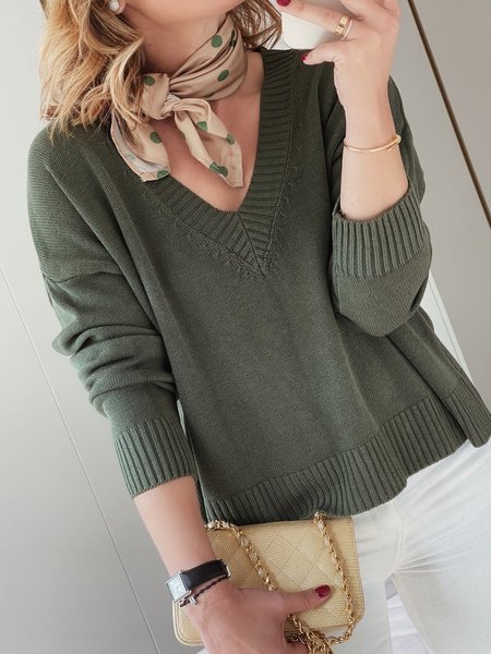 

Plain no pattern loose Pullover army green sweater plus size, Sweaters