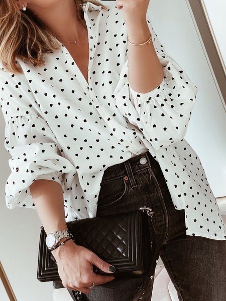 

Loose button up heart-shaped shirt plus size, White, Shirts & Blouses