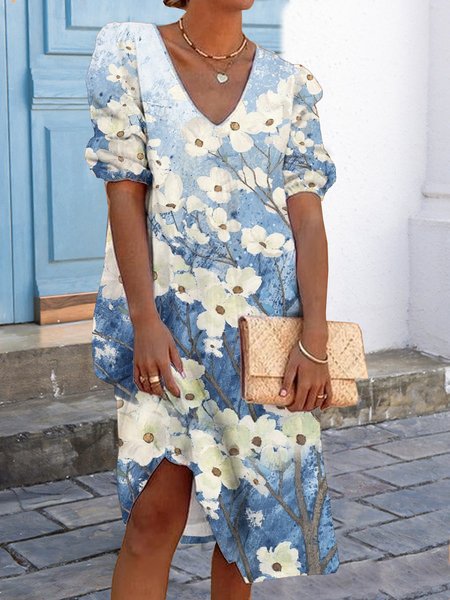

Gradient flower Holiday midi Dress Plus Size, Blue, Dresses