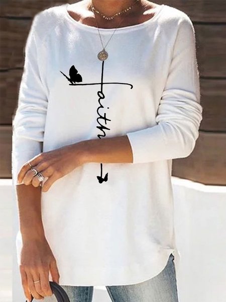 

Loose Casual Raglan Sleeve Butterfly T-Shirt, White, Tunics