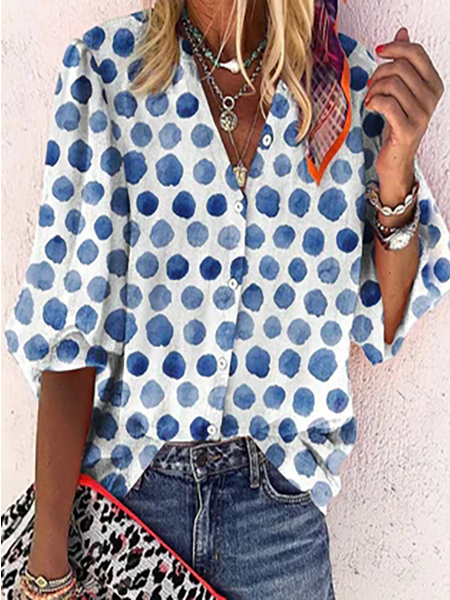 

Loose Polka Dots Casual Tops, Multicolor, Shirts & Blouses